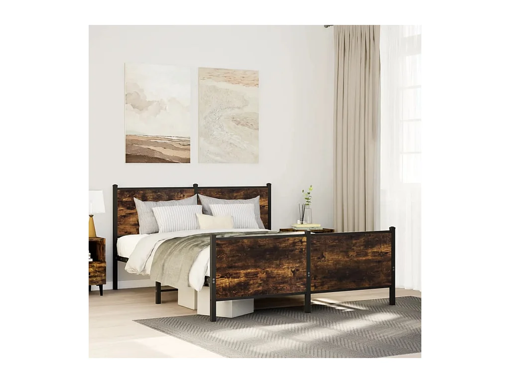 Cadre de lit en métal sans matelas chêne fumé 140x190 cm
