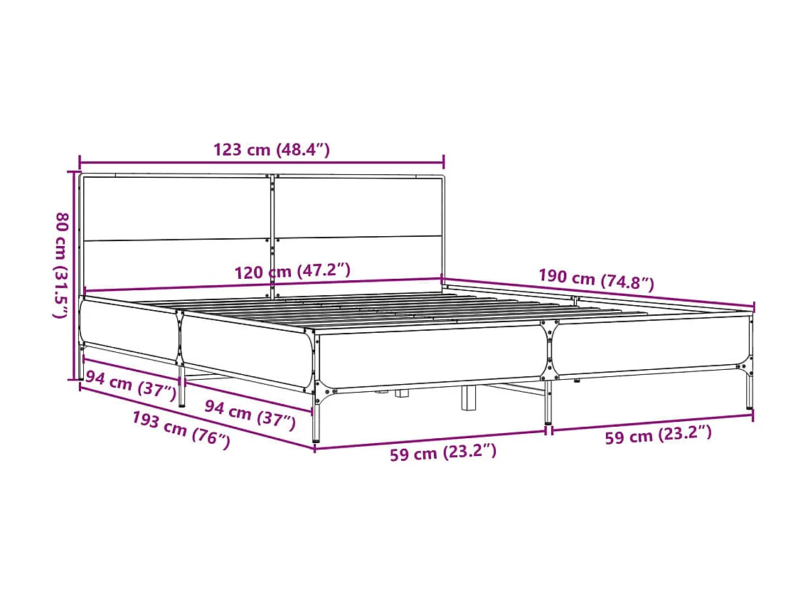 Bedframe bewerkt hout metaal bruin eikenkleur 120x190 cm