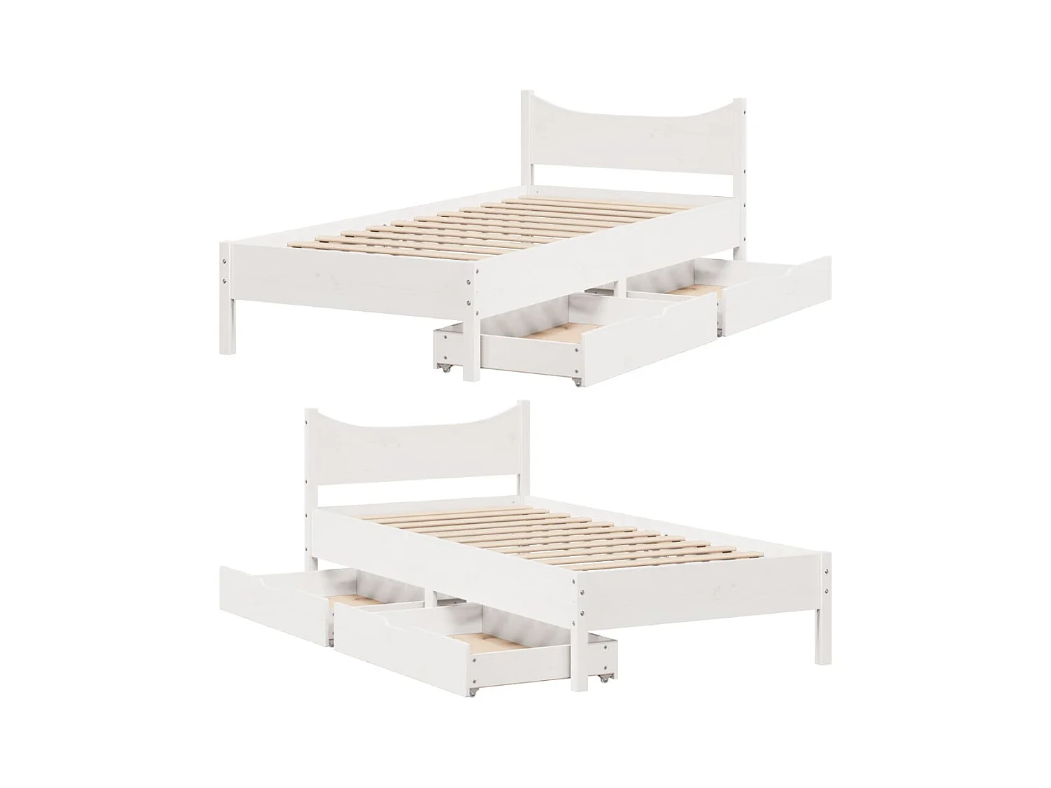 Cadre de lit avec tiroirs blanc 75x190 cm bois de pin massif