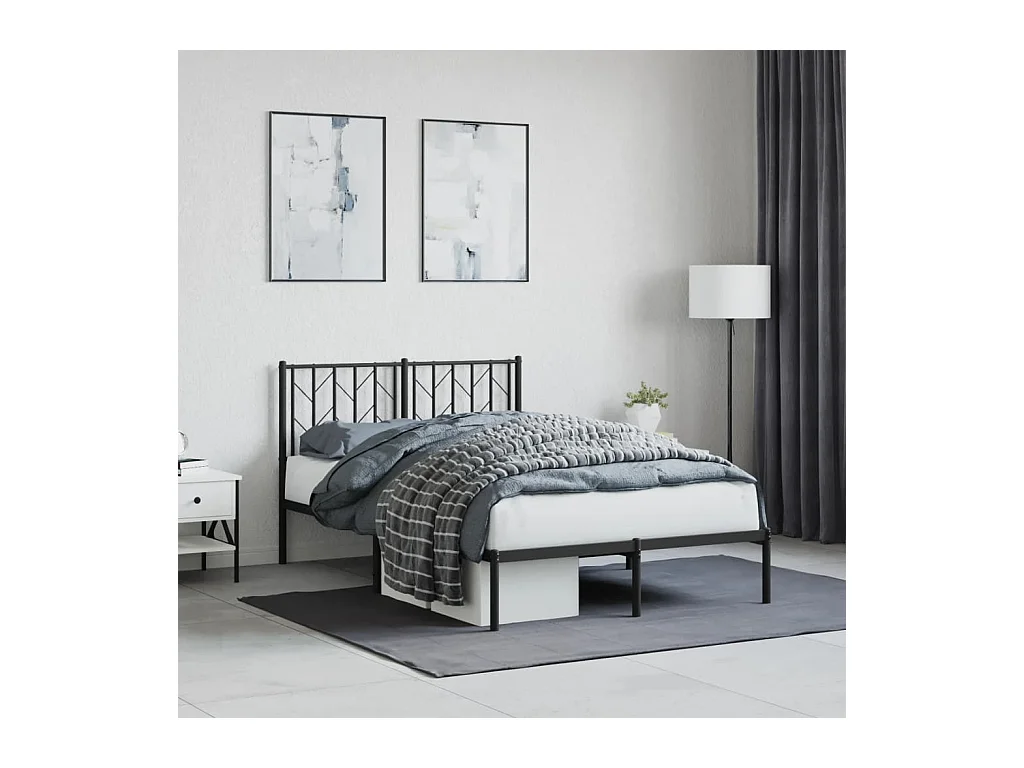Cadre de lit métal sans matelas avec tête de lit noir 120x200cm