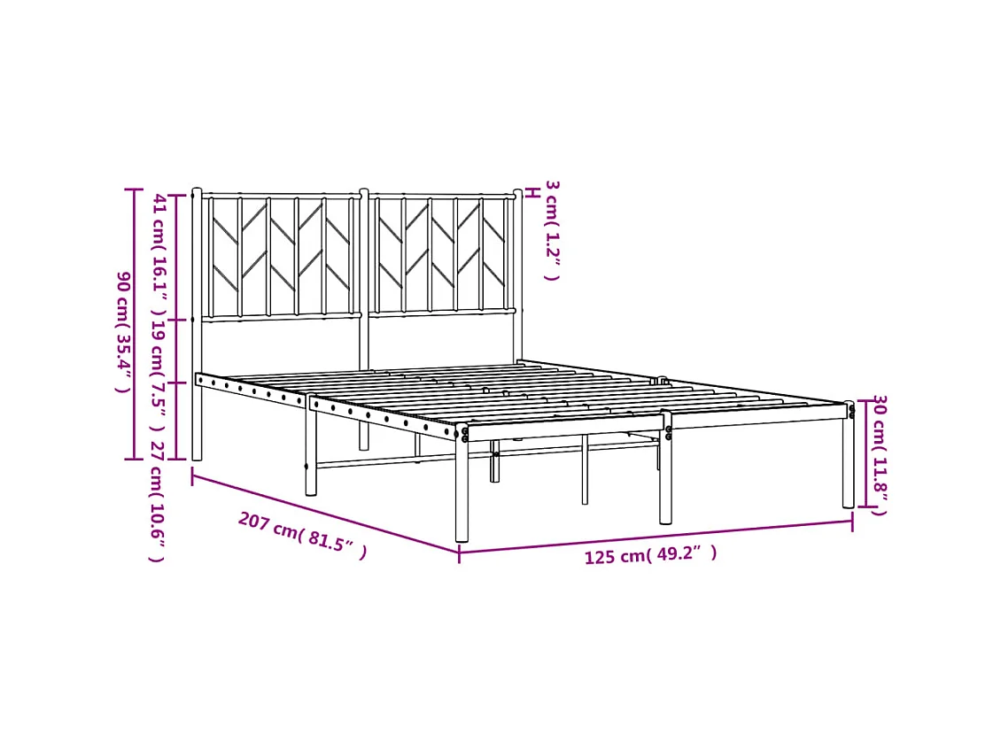 Cadre de lit métal sans matelas avec tête de lit noir 120x200cm