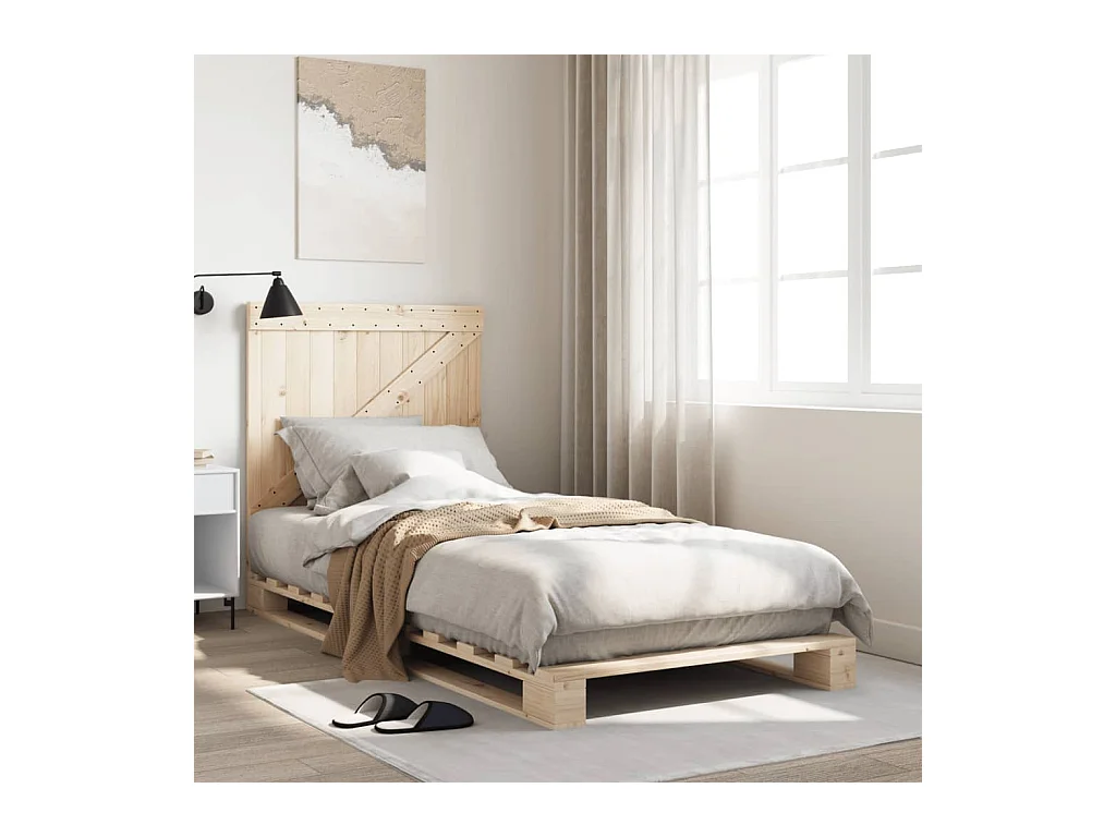 Giroletto con Testiera 90x200 cm in Legno Massello di Pino