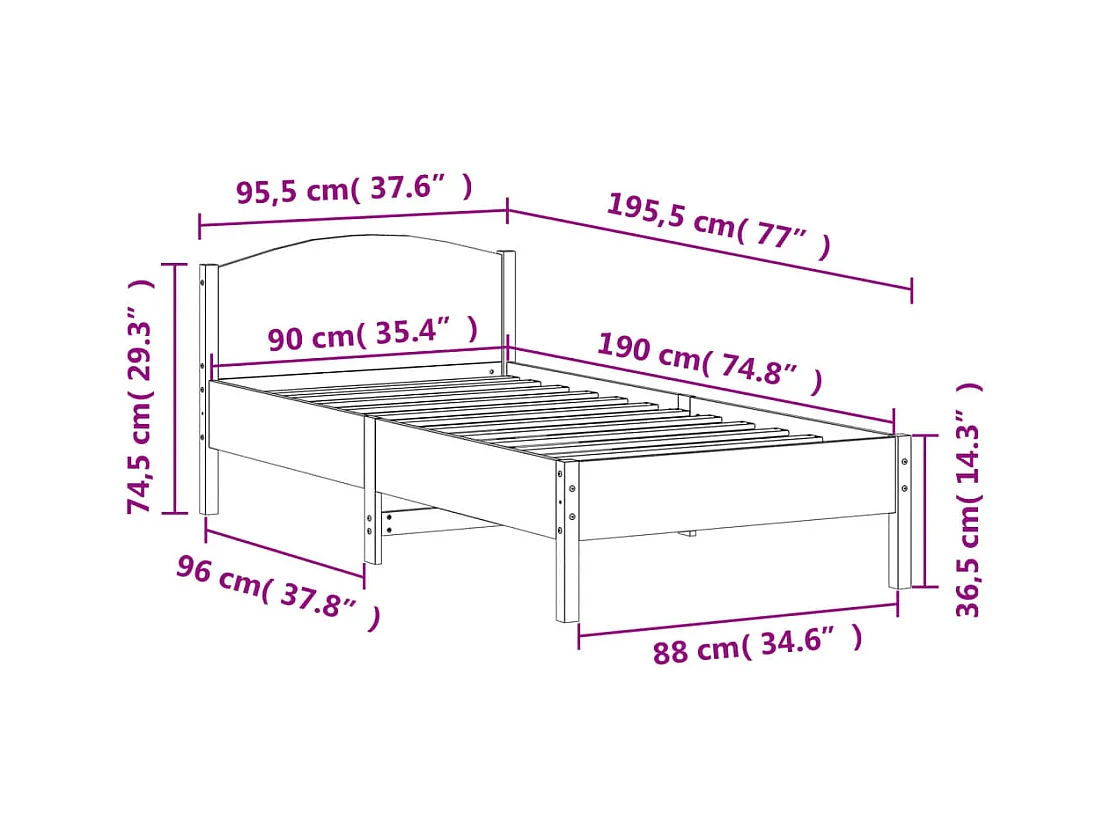 Letto senza Materasso Marrone Cera 90x190 cm in Legno di Pino