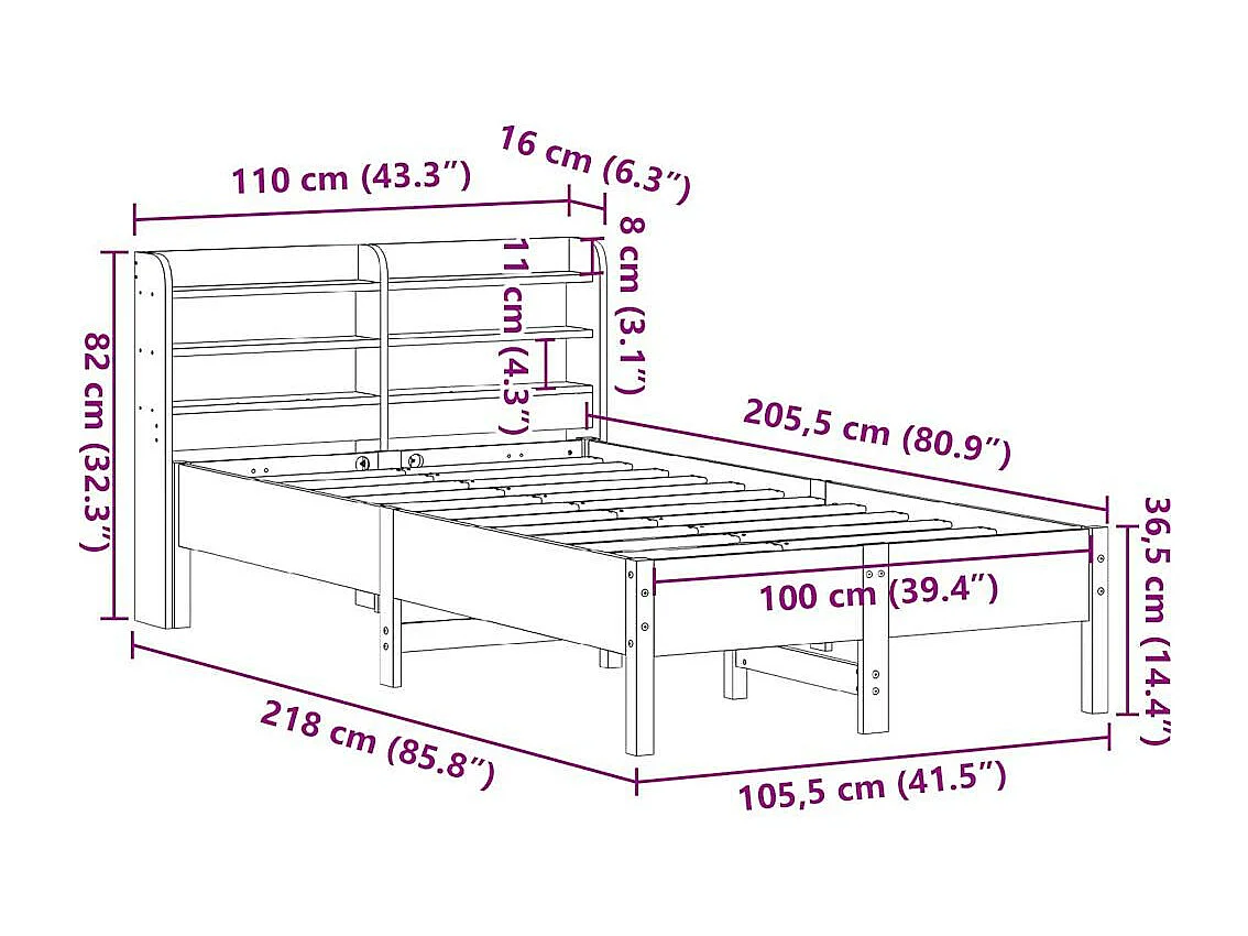 Giroletto senza Materasso 100x200 cm in Legno Massello di Pino