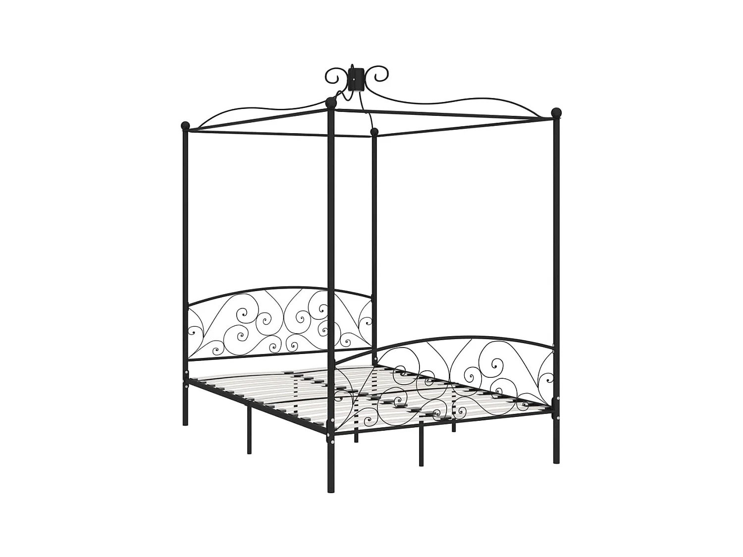 Letto a Baldacchino Nero in Metallo 140x200 cm