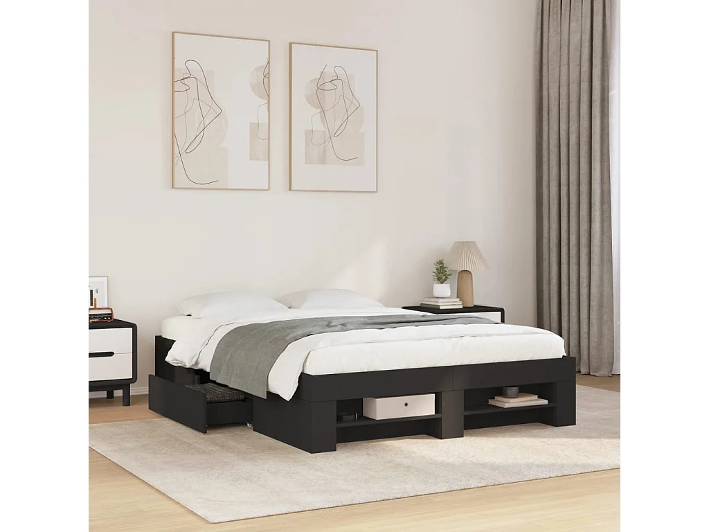 Cadre de lit sans matelas noir 120x200 cm