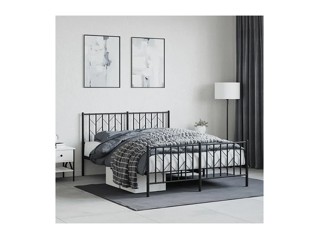 Estrutura de cama com cabeceira e pés 135x190 cm metal preto