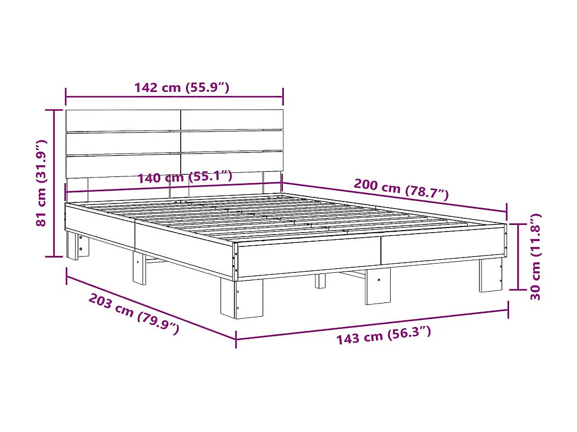 Cadre de lit sans matelas chêne sonoma 140x200 cm
