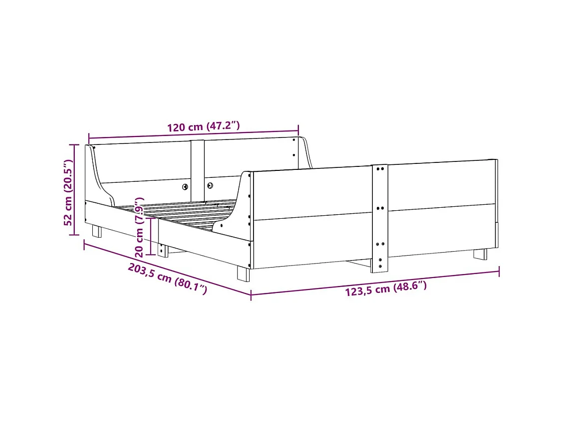 Cadre de lit sans matelas 120x200 cm bois de pin massif