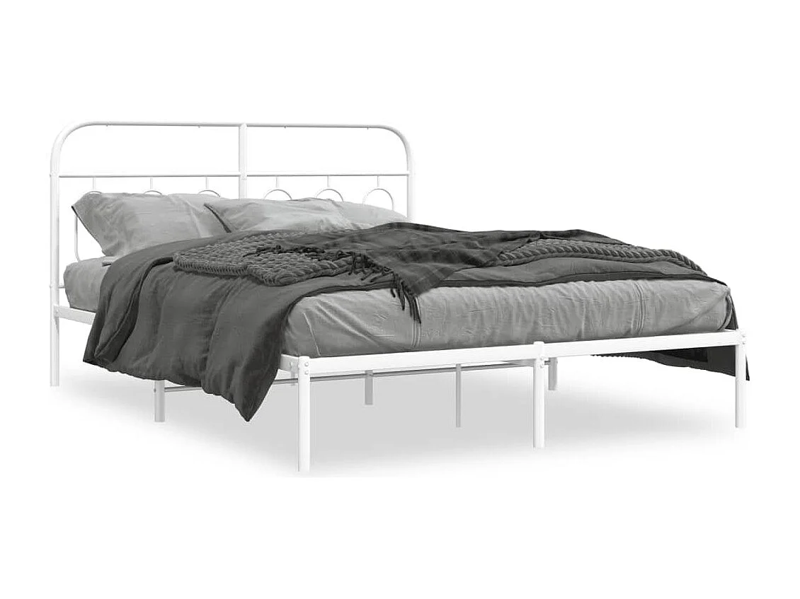 Cadre de lit métal sans matelas et tête de lit blanc 140x190 cm