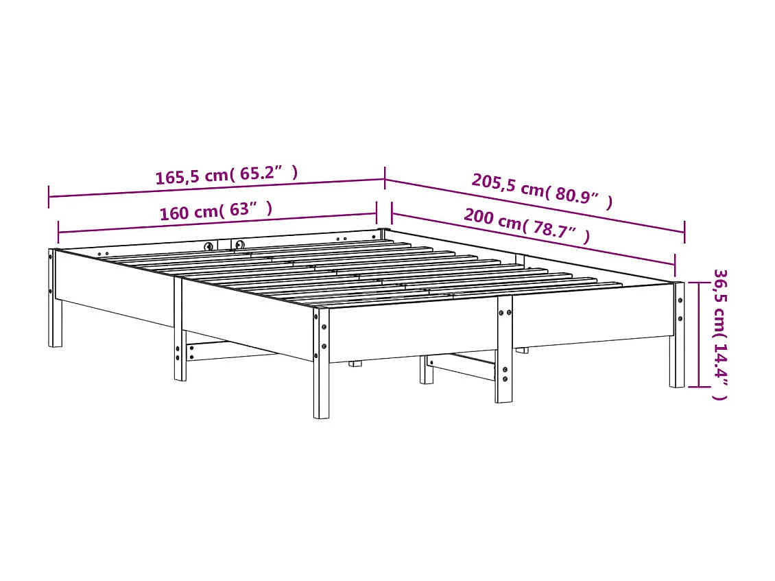 Cadre de lit sans matelas cire marron 160x200cm bois pin massif