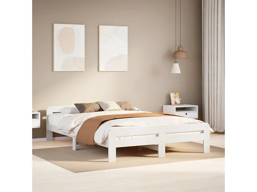 Letto senza Materasso Bianco 140x190 cm Legno Massello di Pino