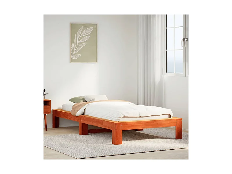 Cadre de lit sans matelas cire marron 90x200 cm bois pin massif