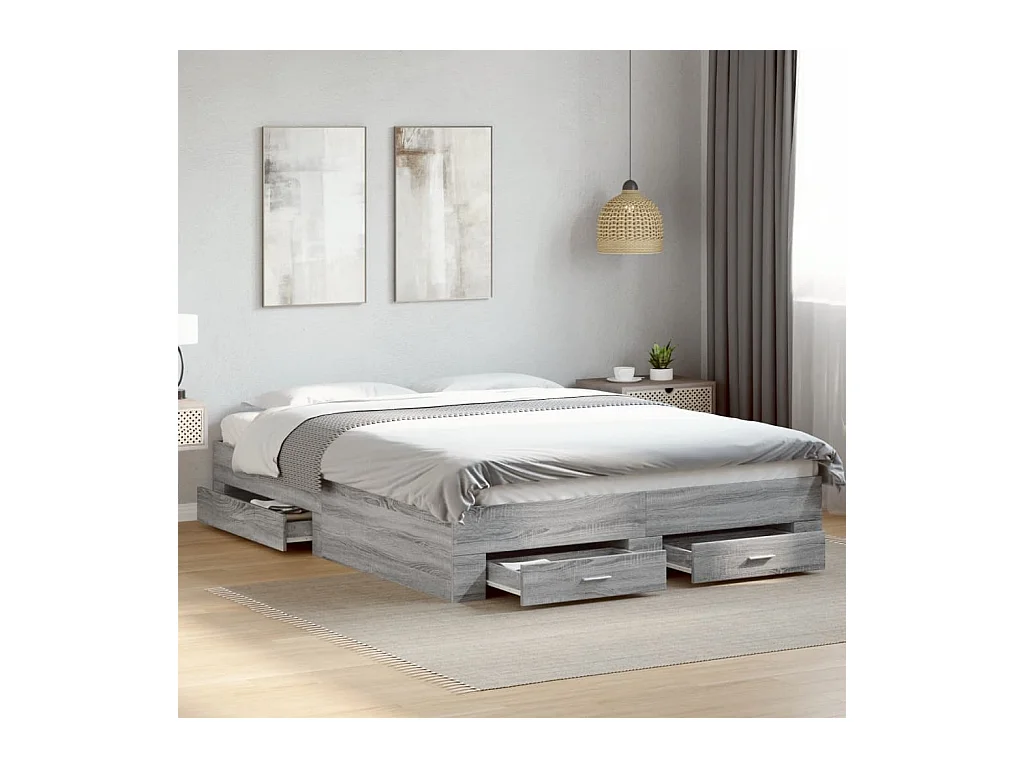 Cadre de lit avec tiroirs sans matelas sonoma gris 150x200 cm