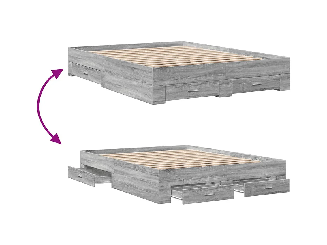 Cadre de lit avec tiroirs sans matelas sonoma gris 150x200 cm