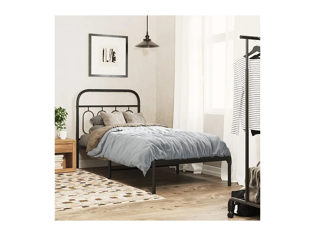 Bedframe met hoofdbord metaal zwart 90x200 cm
