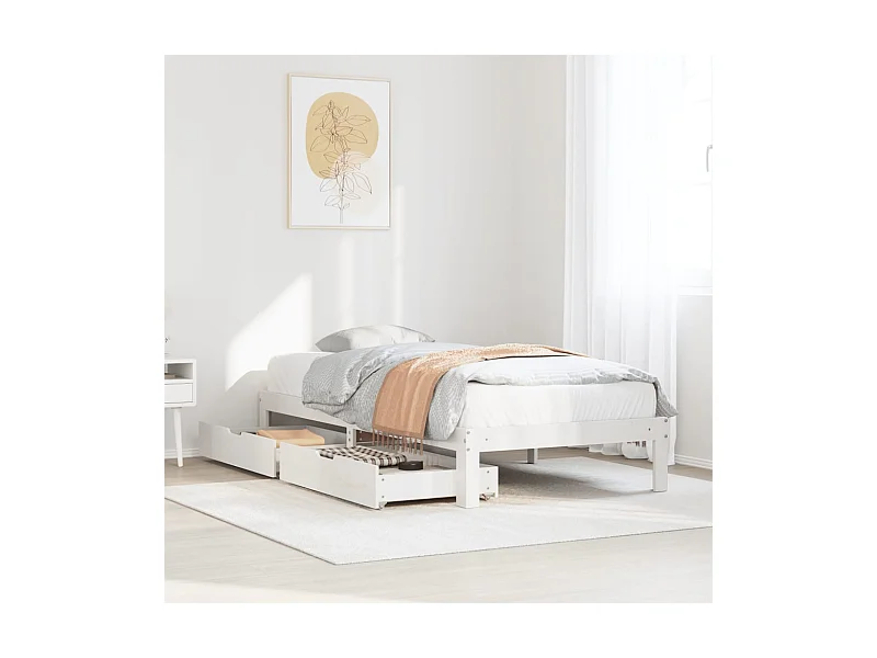 Cadre de lit avec tiroirs sans matelas blanc 100x200 cm