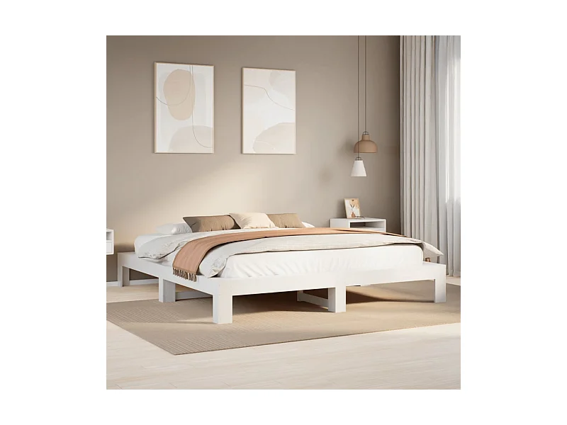 Cama sem colchão 200x200 cm madeira de pinho maciça branco