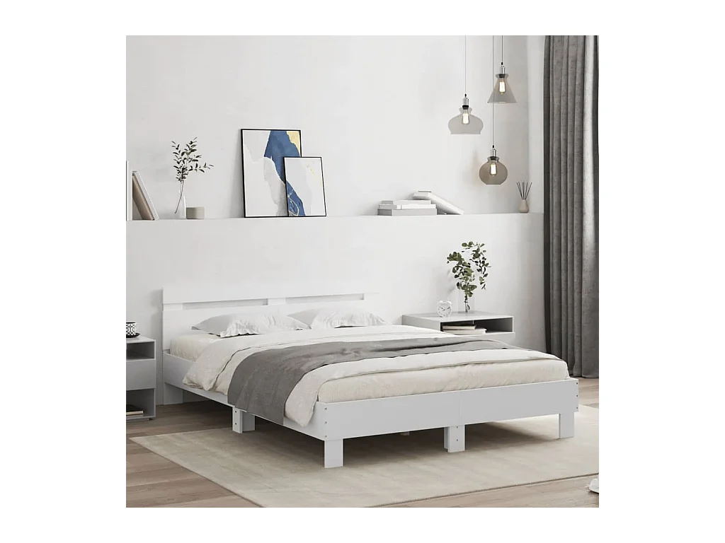 Giroletto con Testiera Bianco 140x190 cm in Legno Multistrato