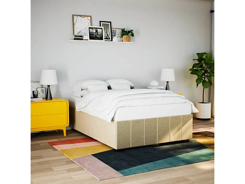 Cadre de lit sans matelas crème 140x190 cm tissu
