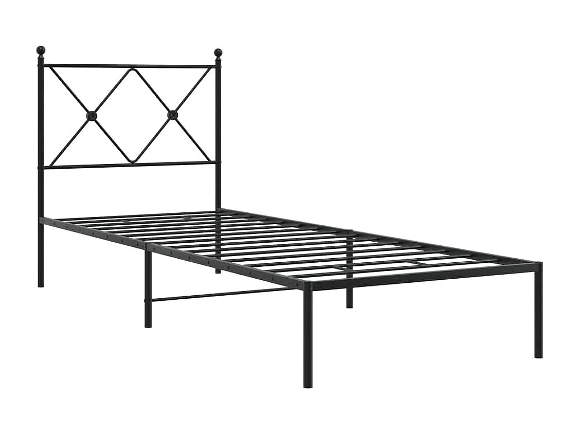 Cadre de lit métal sans matelas avec tête de lit noir 75x190 cm