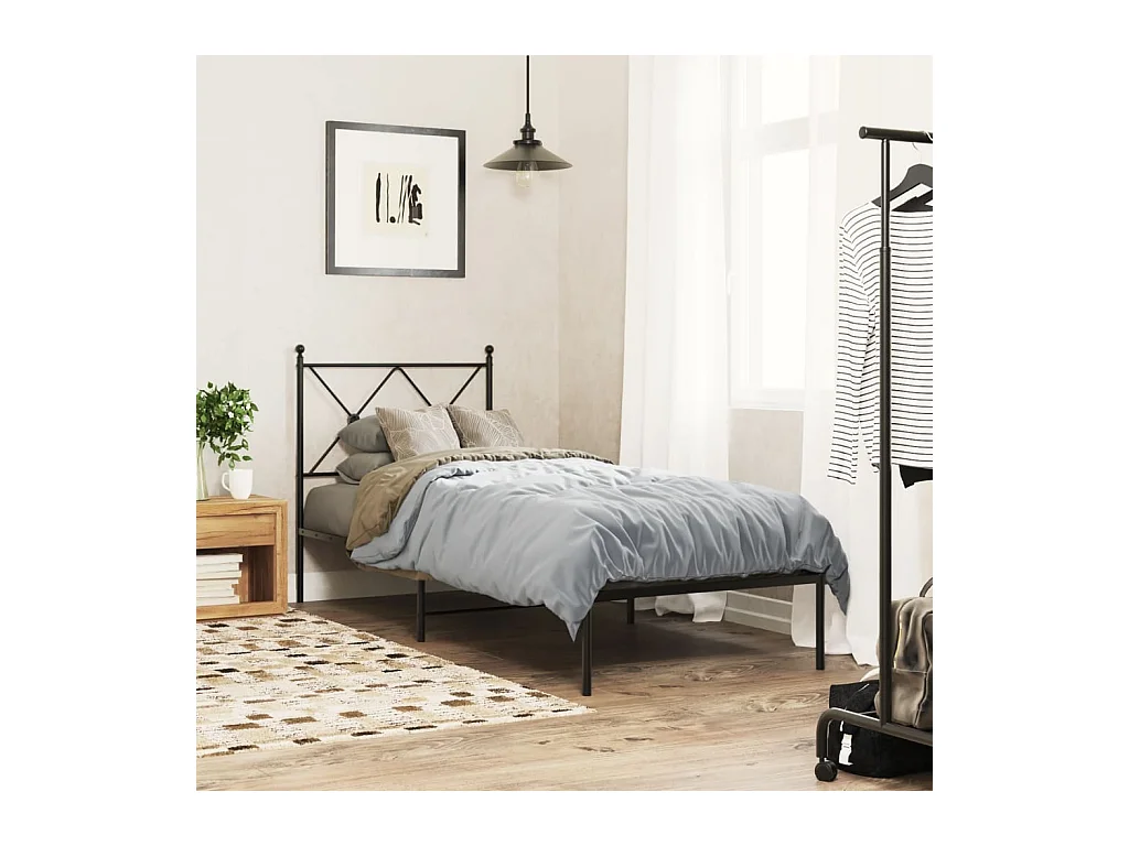 Cadre de lit métal sans matelas avec tête de lit noir 75x190 cm