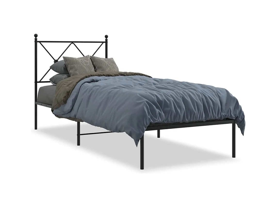 Bedframe met hoofdbord metaal zwart 75x190 cm