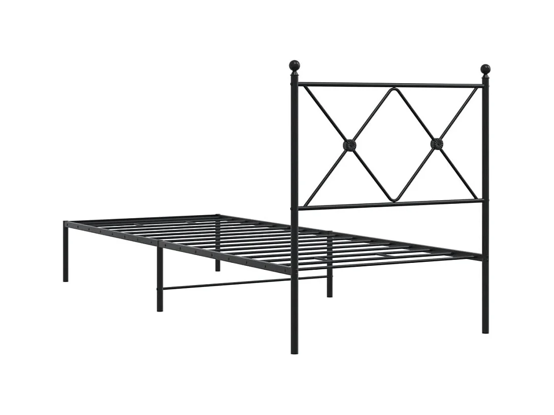 Bedframe met hoofdbord metaal zwart 75x190 cm