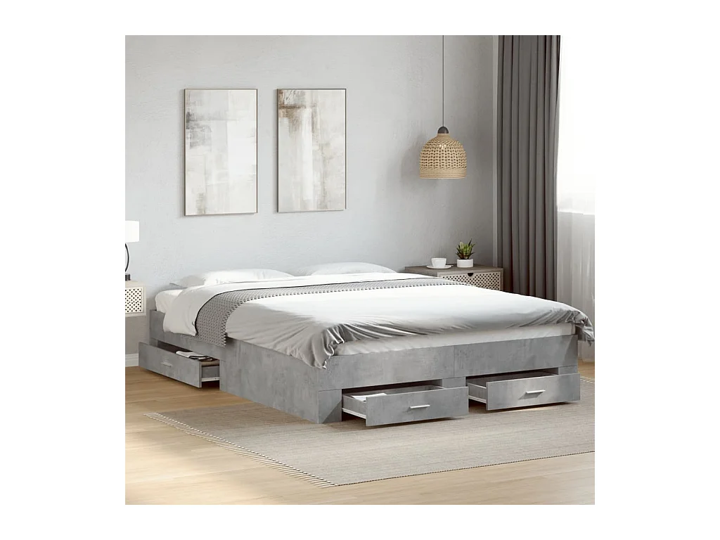 Cadre de lit avec tiroirs sans matelas gris béton 150x200 cm