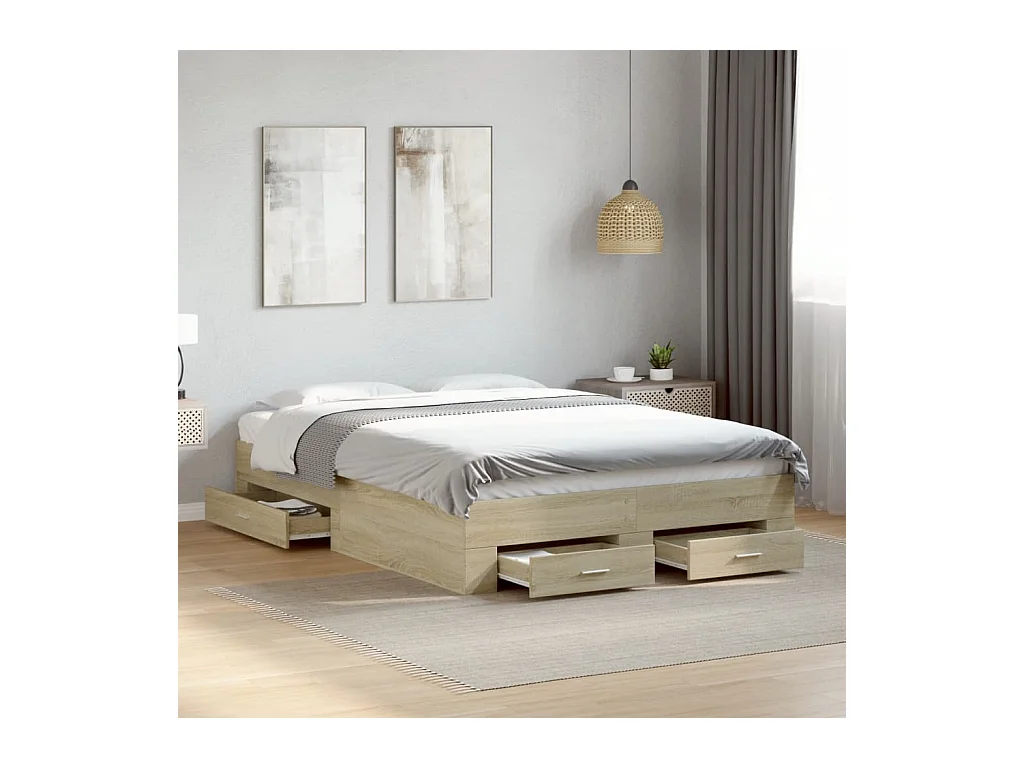 Cadre de lit avec tiroirs sans matelas chêne sonoma 135x190 cm