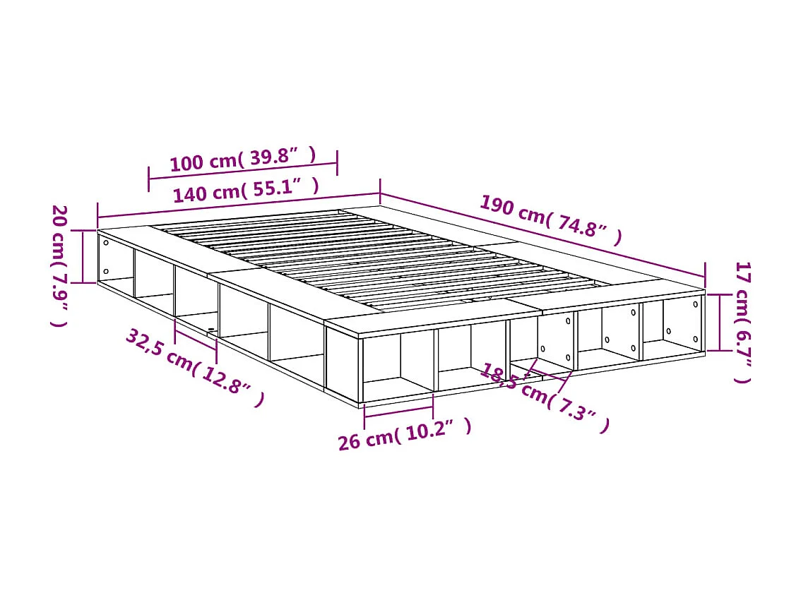 Cadre de lit sans matelas chêne fumé 100x200 cm