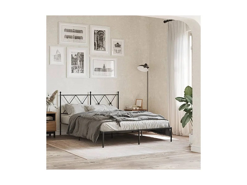 Estrutura de cama com cabeceira 135x190 cm metal preto