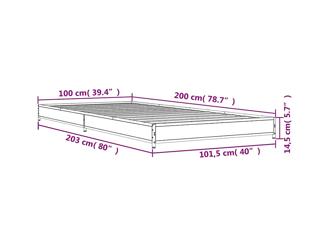 Cadre de lit métal sans matelas avec tête de lit noir 135x190cm