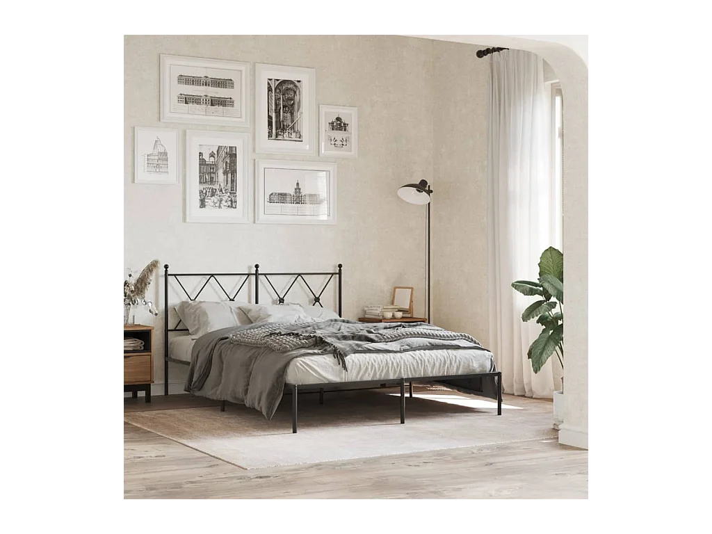 Cadre de lit métal sans matelas avec tête de lit noir 135x190cm