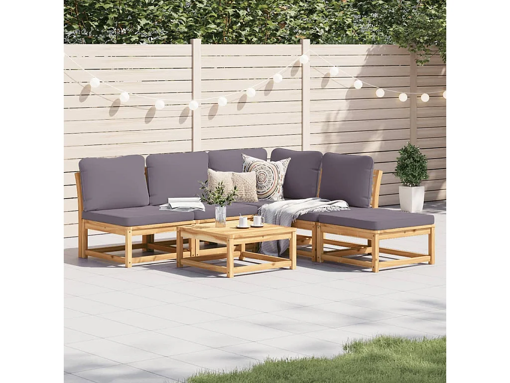 Salon de jardin 6 pcs avec coussins bois d'acacia solide