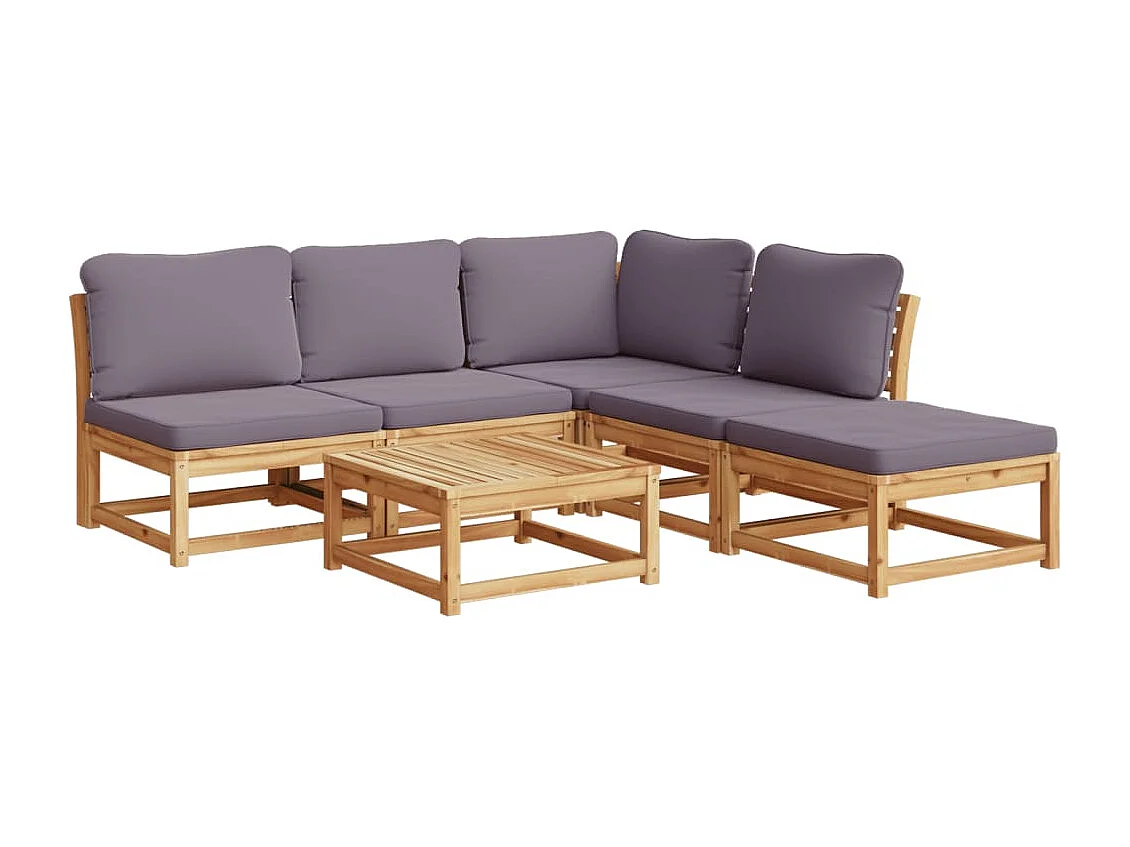 Salon de jardin 6 pcs avec coussins bois d'acacia solide