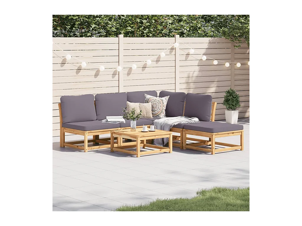 Salon de jardin 6 pcs avec coussins bois d'acacia solide