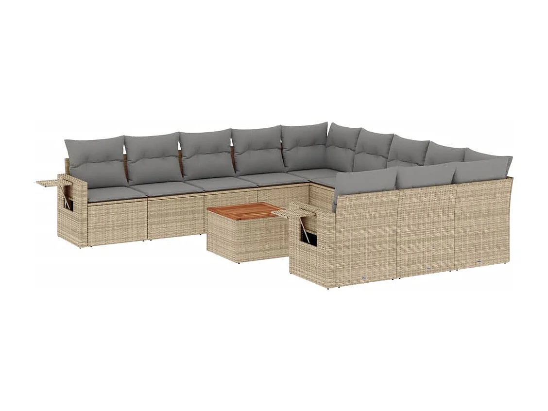 Salon de jardin avec coussins 12 pcs beige résine tressée
