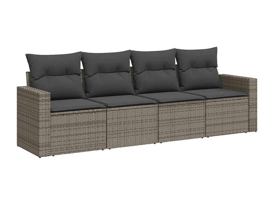 Salon de jardin 4 pcs avec coussins gris résine tressée