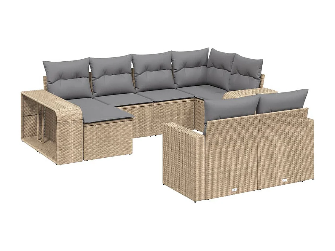Salon de jardin avec coussins 10 pcs beige résine tressée