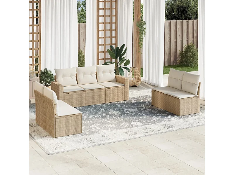 Gartenmöbel mit Kissen 7 Stück beige geflochtenes Harz