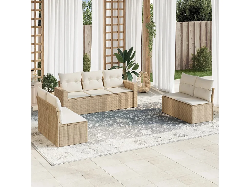 Salon de jardin avec coussins 7 pcs beige résine tressée