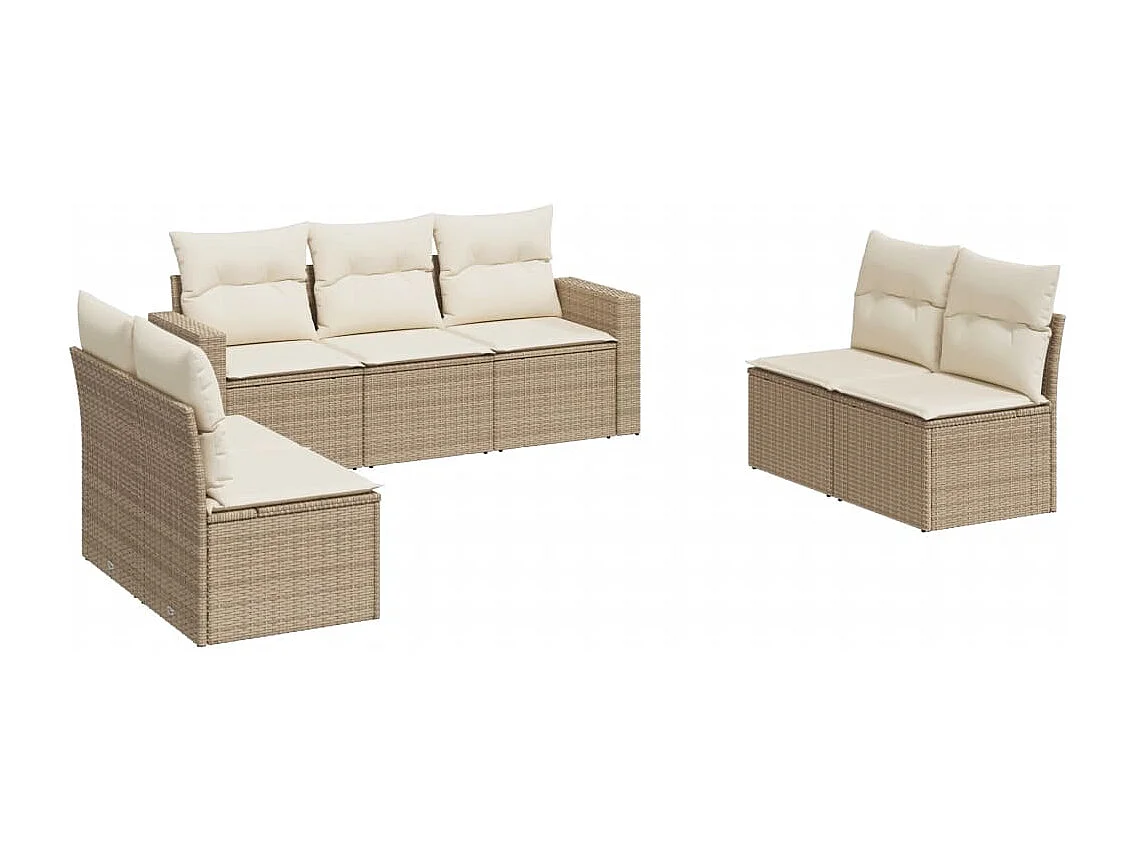 Salon de jardin avec coussins 7 pcs beige résine tressée