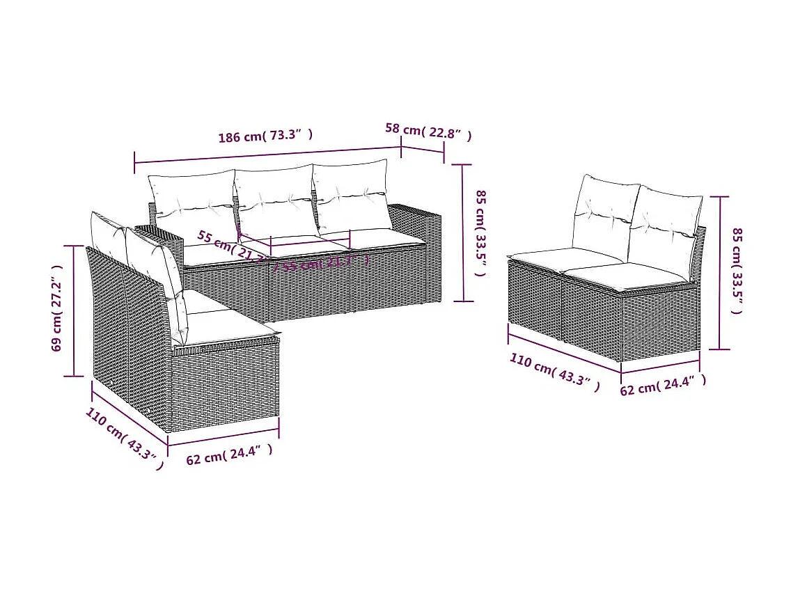 Salon de jardin avec coussins 7 pcs beige résine tressée