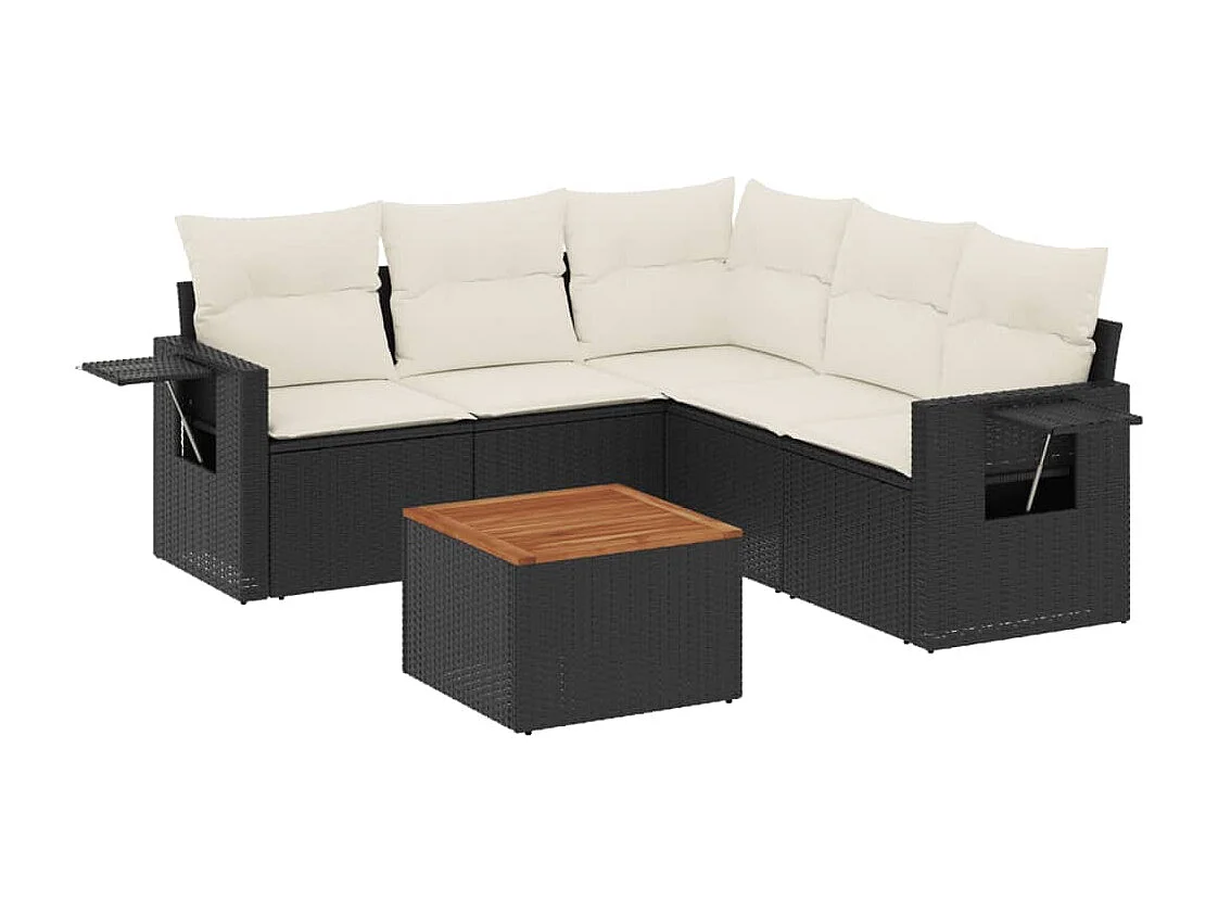 peças de móveis de jardim com almofadas de resina tecida preta