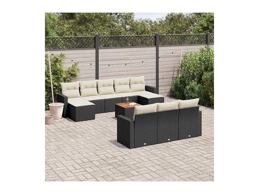 Salon de jardin 11 pcs avec coussins noir résine tressée