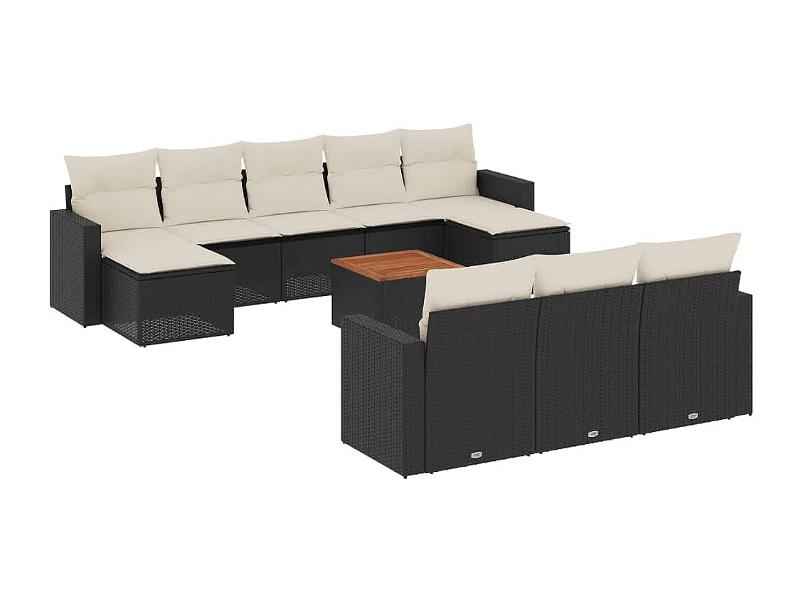 Salon de jardin 11 pcs avec coussins noir résine tressée