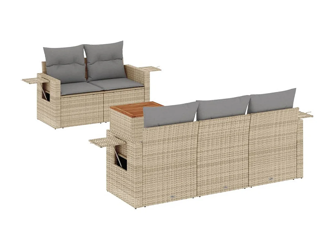 Mobile da giardino con cuscini 6 pz in resina intrecciata beige