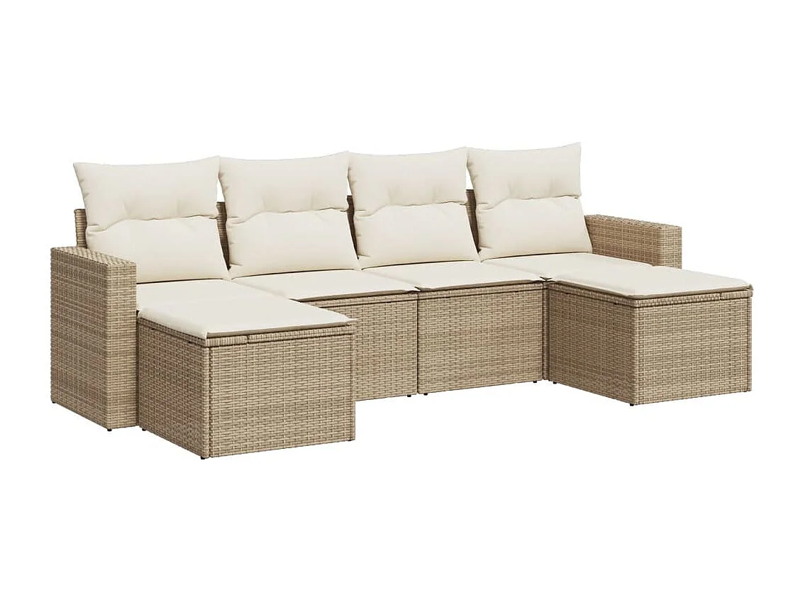 Salon de jardin avec coussins 6 pcs beige résine tressée
