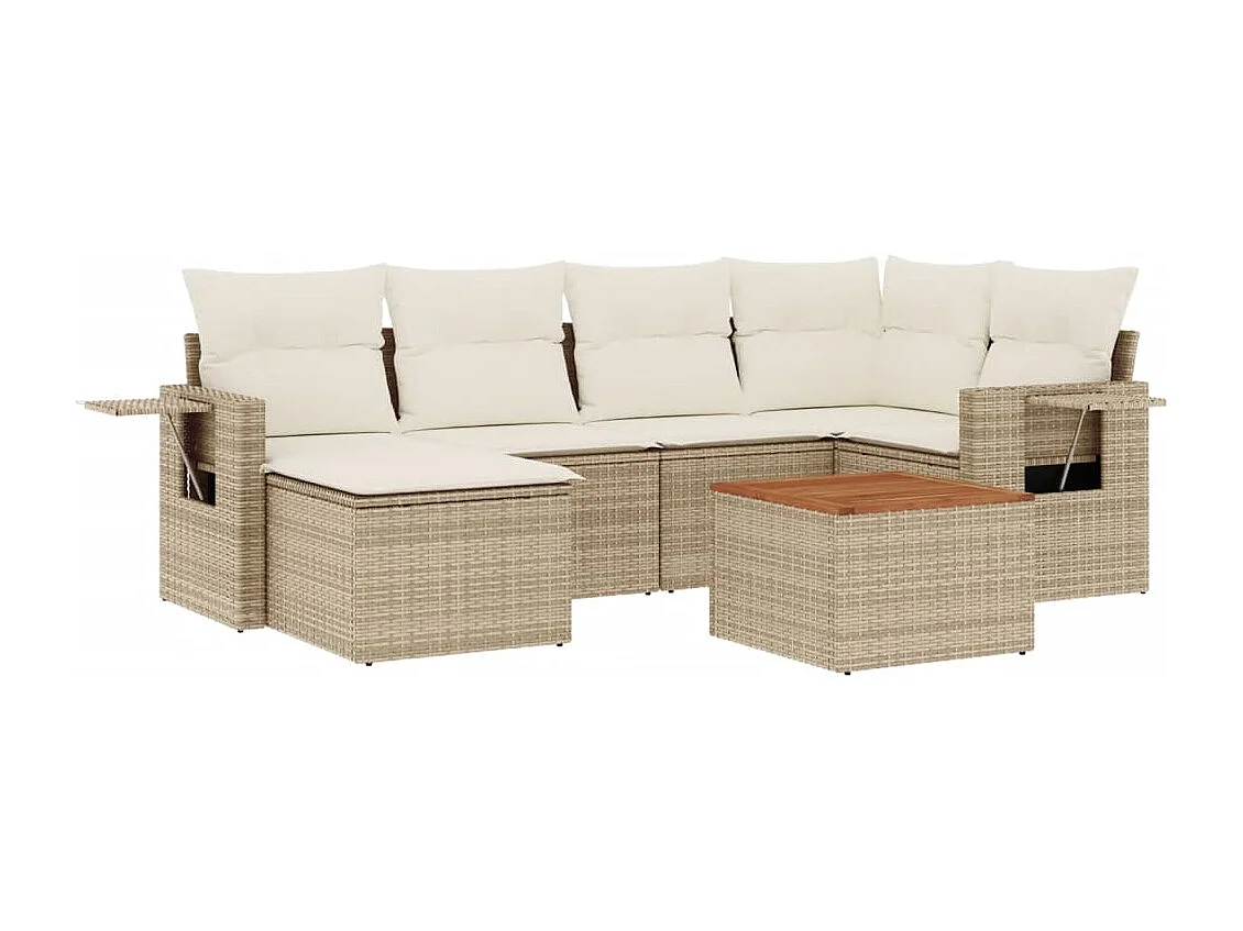 Salon de jardin avec coussins 7 pcs beige résine tressée